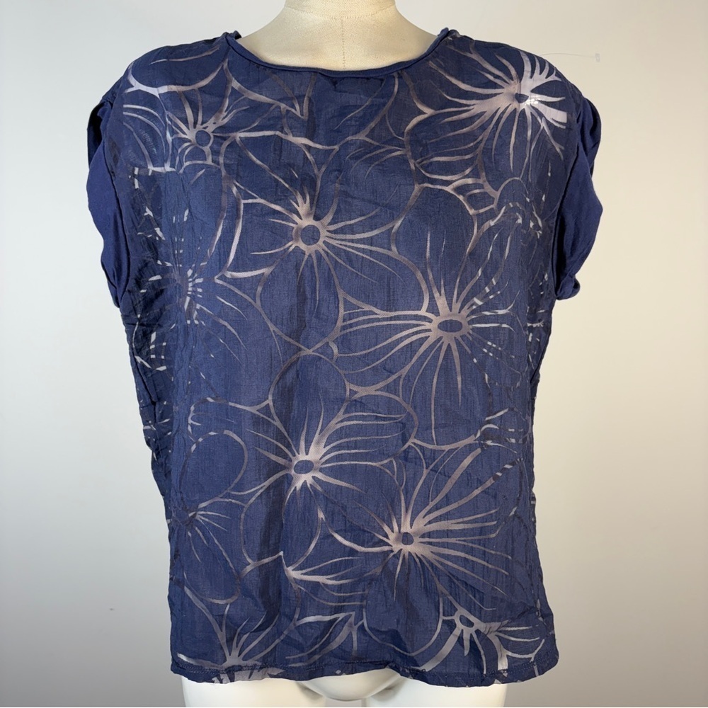 RW&CO. Navy Floral Sheer Blouse L